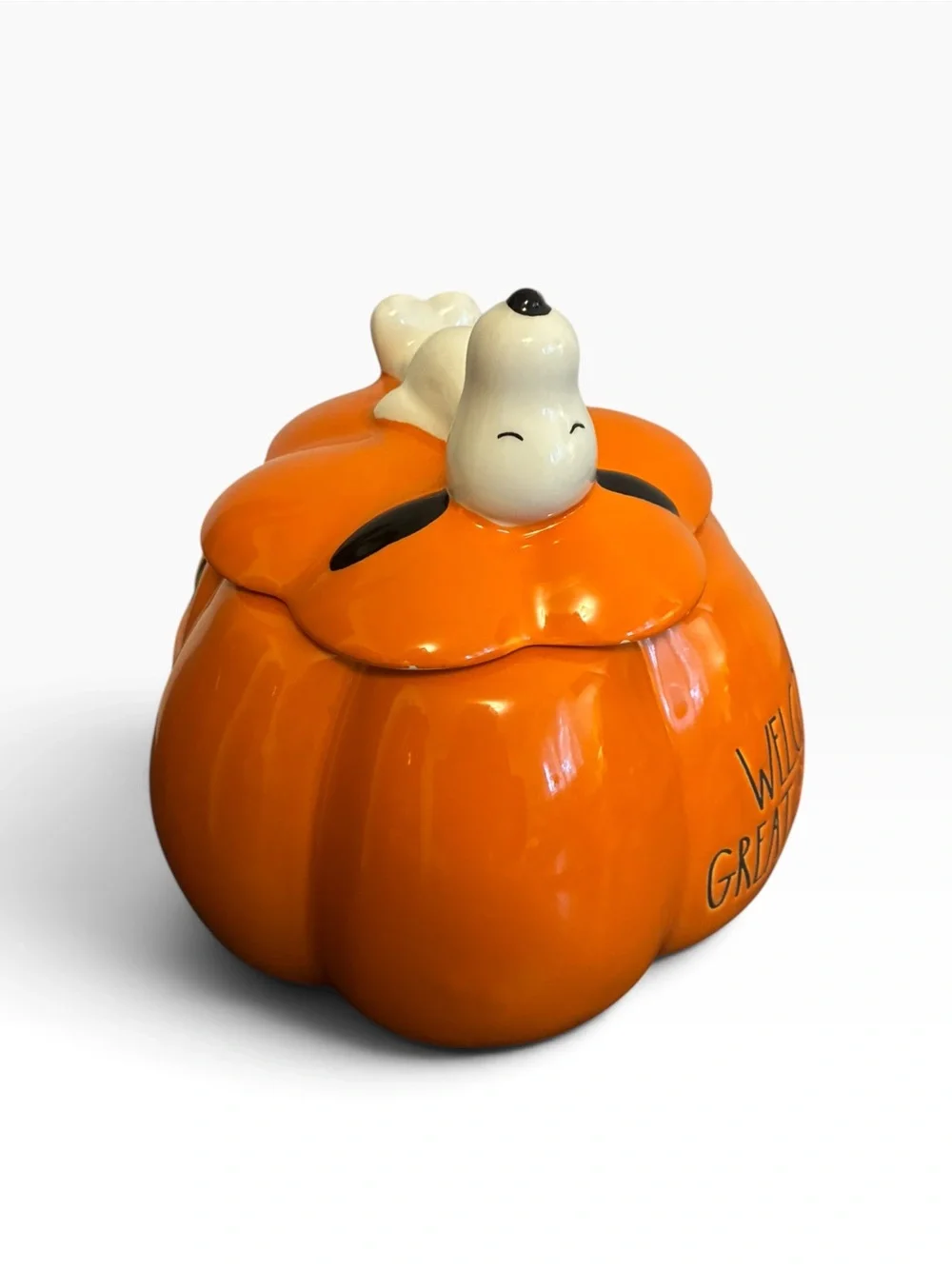 Peanuts Rae Dunn Snoopy Welcome Great Pumpkin Halloween Cookie Jar Canister